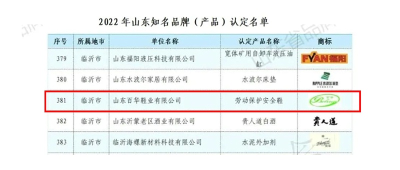 百華鞋業—入選2022年山東知名品牌